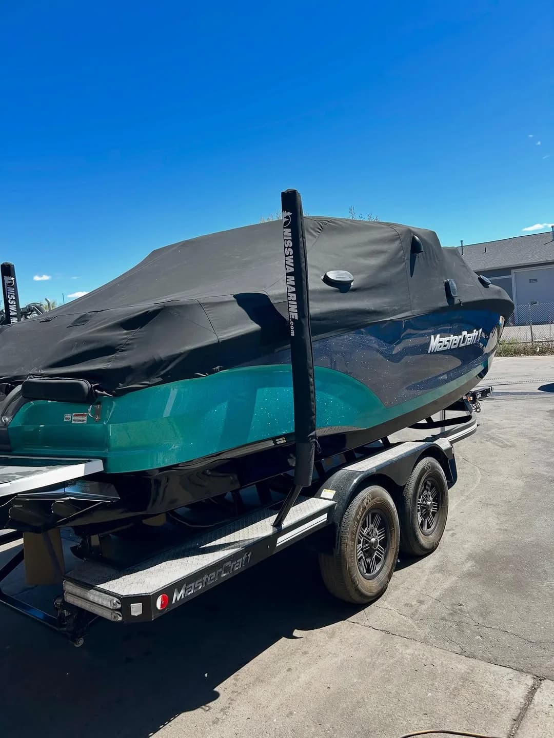 Blue Nautique boat during mobile detailing
